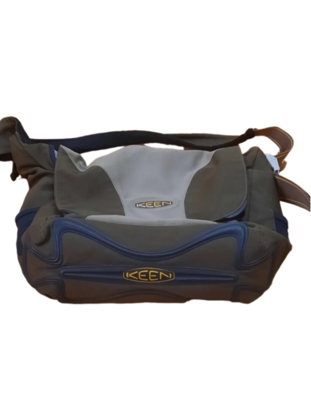 KEEN Crossbody Messenger Bag Olive/Tan Outdoor Nylon Laptop EUC